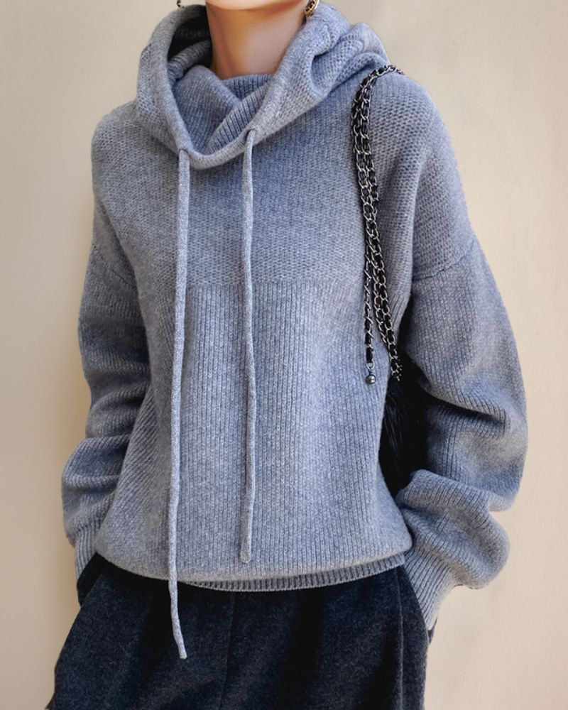 Suéter Feminino Comfy de Tricô com Capuz