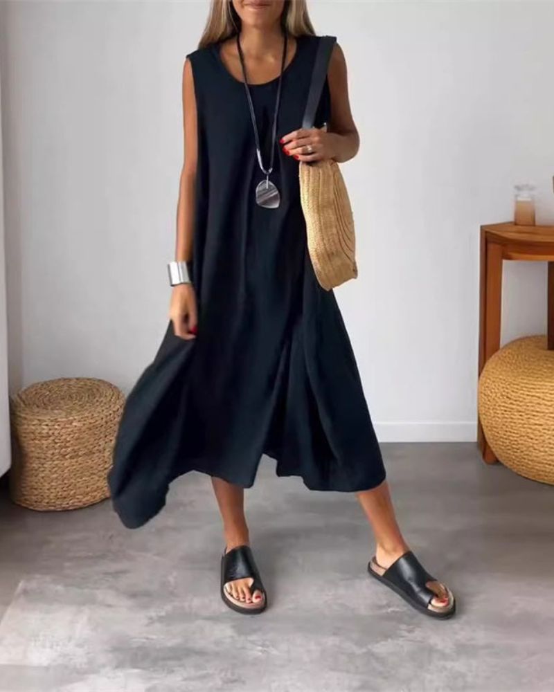 Vestido Midi Boho Sem Mangas