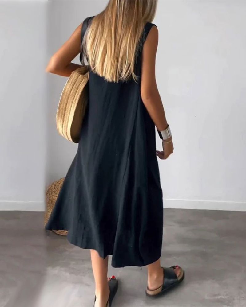 Vestido Midi Boho Sem Mangas