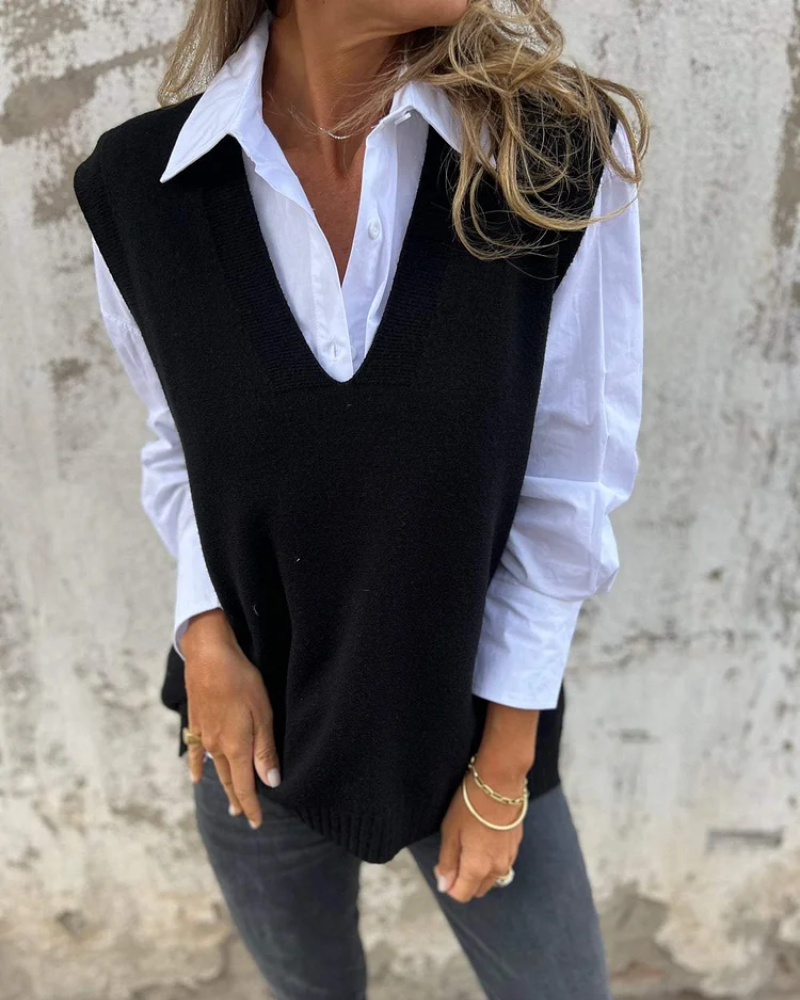 Colete Feminino de Tricô Gola V Oversized Cléo