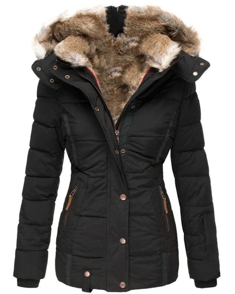 Jaqueta Feminina Puffer com Capuz Forrado em Pelo Liena