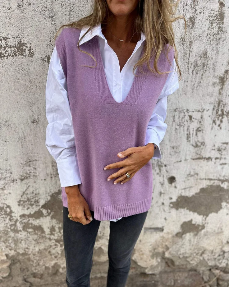 Colete Feminino de Tricô Gola V Oversized Cléo
