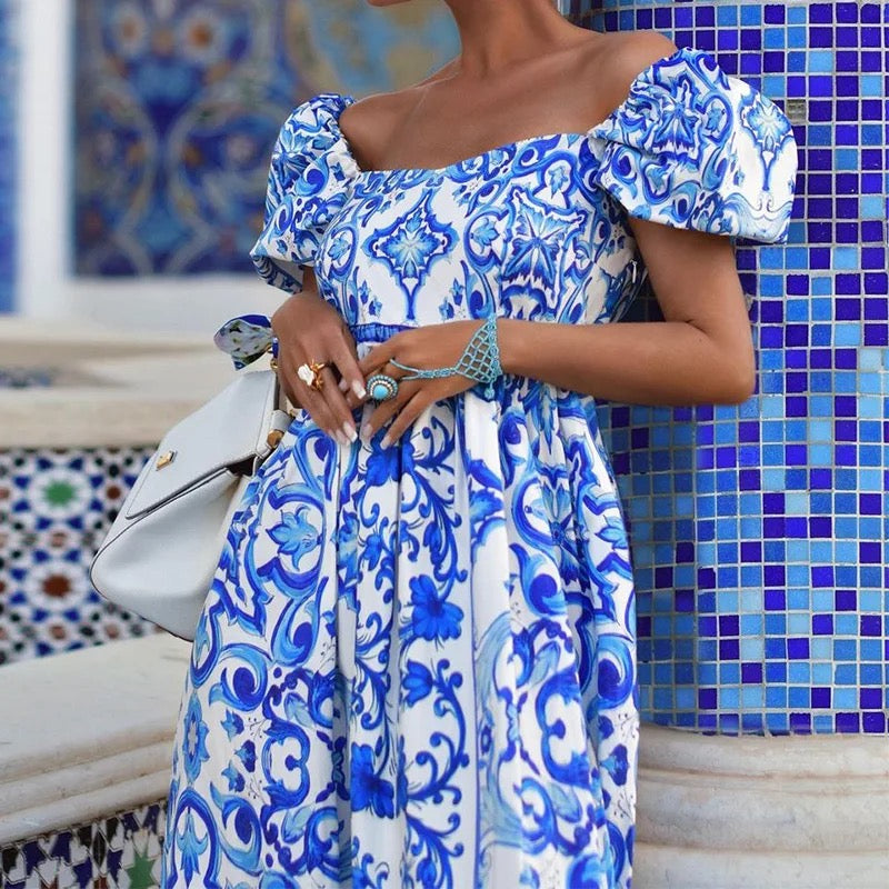 Vestido Feminino Longo Estampado Ombro a Ombro