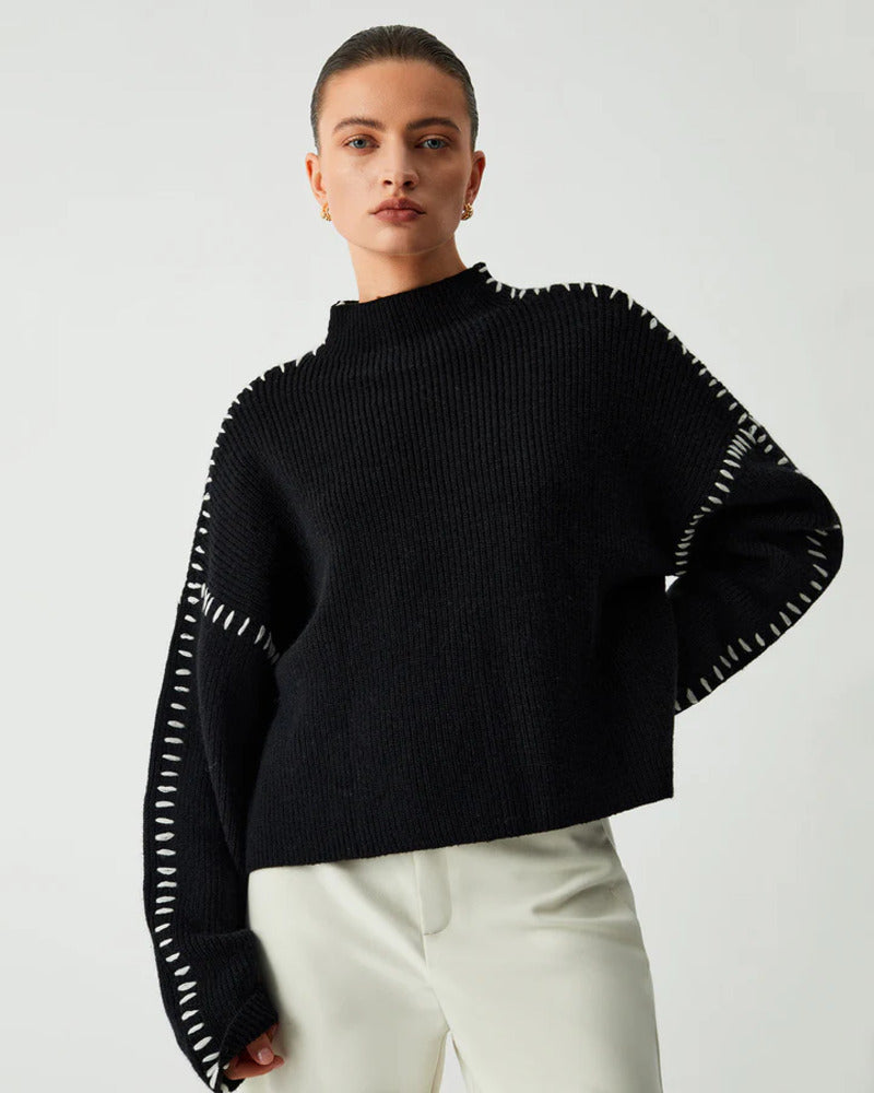 Suéter Feminino Preto de Tricô Clássico Daniela