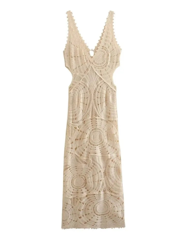 Vestido Longo Encanto de Crochê – Elegância Artesanal