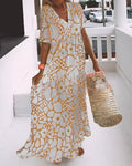 Vestido Longo Estampado com Decote em V