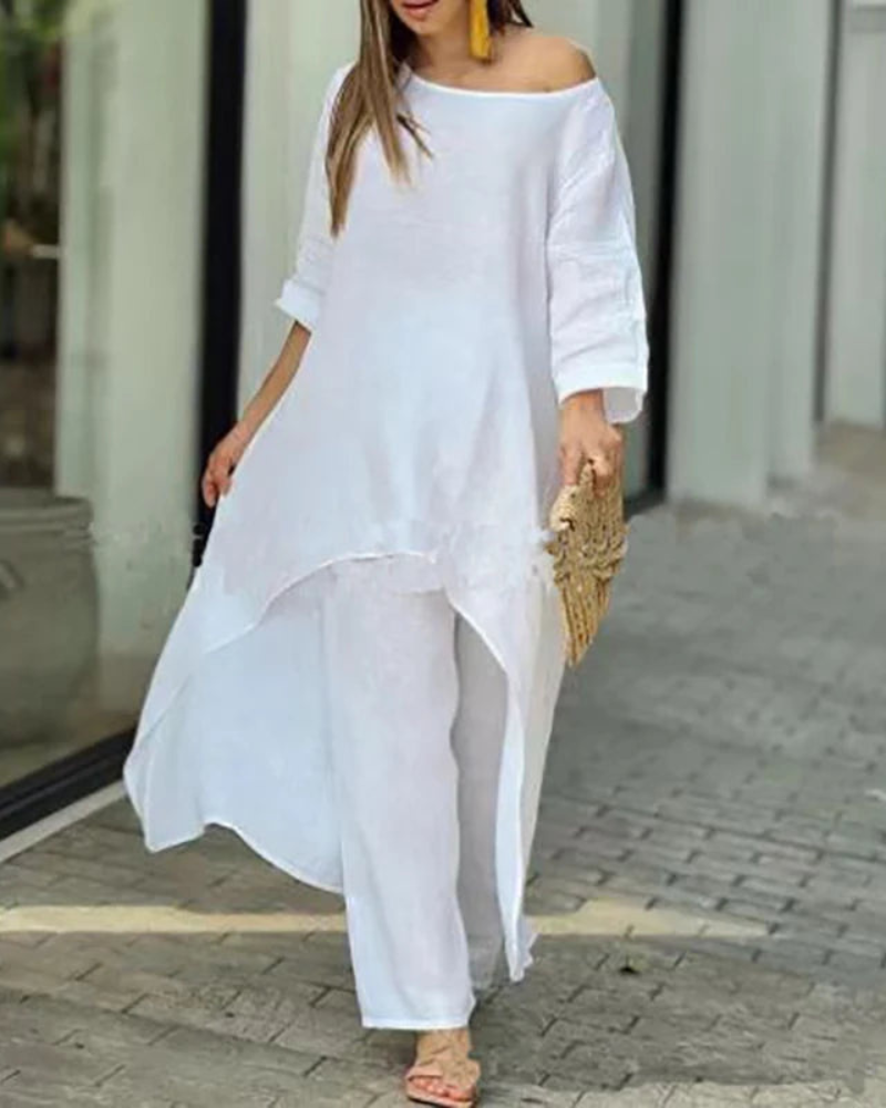 Conjunto Feminino Linho Blusa Longa e Calça Solta Geovana - 7