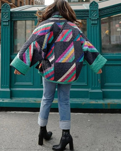 Jaqueta Feminina Kimono Acolchoado com Patchwork Colorido Maika - 2