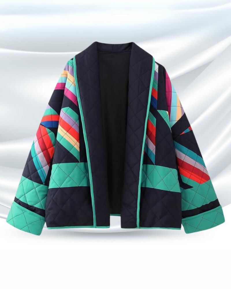 Jaqueta Feminina Kimono Acolchoado com Patchwork Colorido Maika - 4