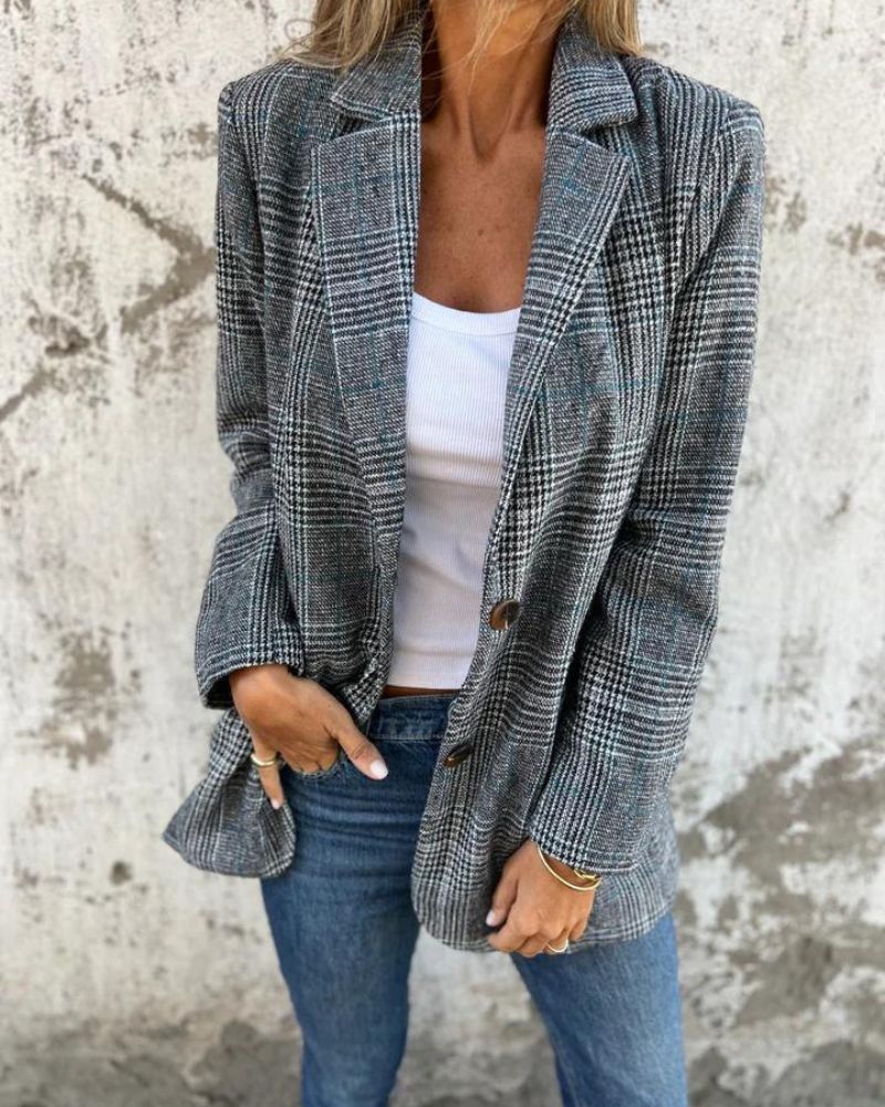 Blazer Feminino Xadrez  Corte Reto Era