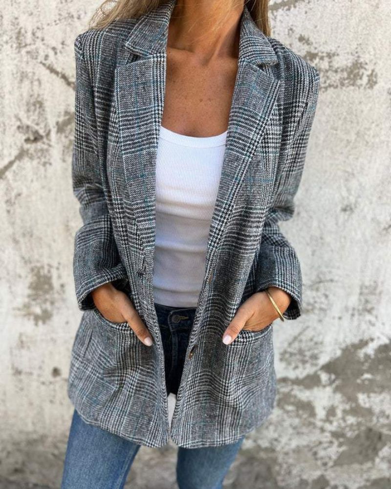 Blazer Feminino Xadrez  Corte Reto Era