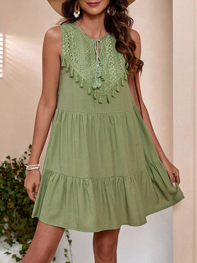 Vestido Verão Sem Mangas Midi Renda