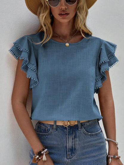 Camisa Feminina Manga Curta Babado - 5