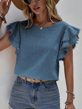 Camisa Feminina Manga Curta Babado
