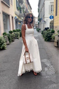 Vestido Maxi Boho Branco com Franjas e Bolsos
