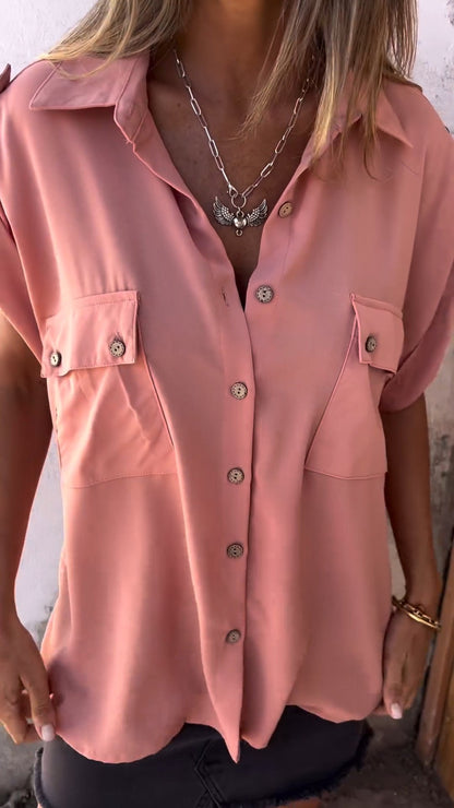 Camisa casual sem ombros com lapela