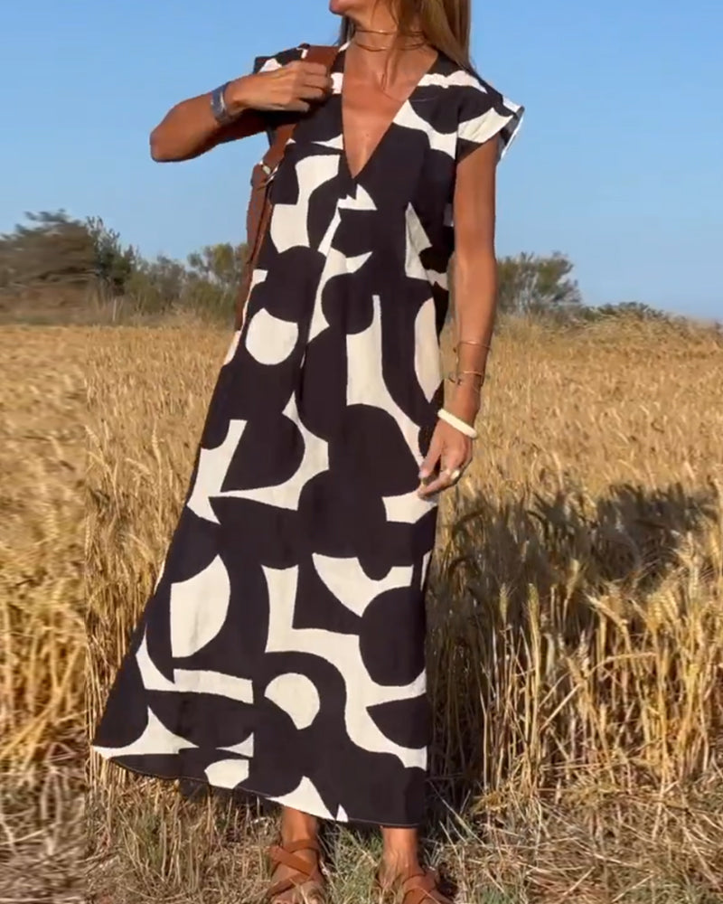 Vestido Estampado com Decote em V