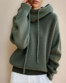 Suéter Feminino Comfy de Tricô com Capuz