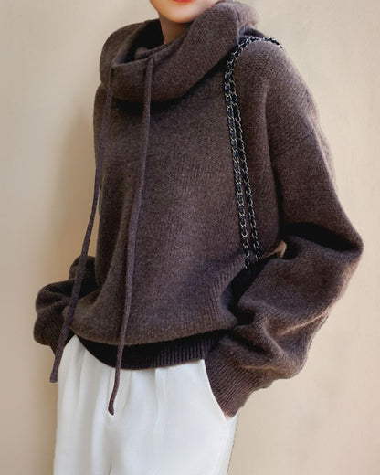 Suéter Feminino Comfy de Tricô com Capuz