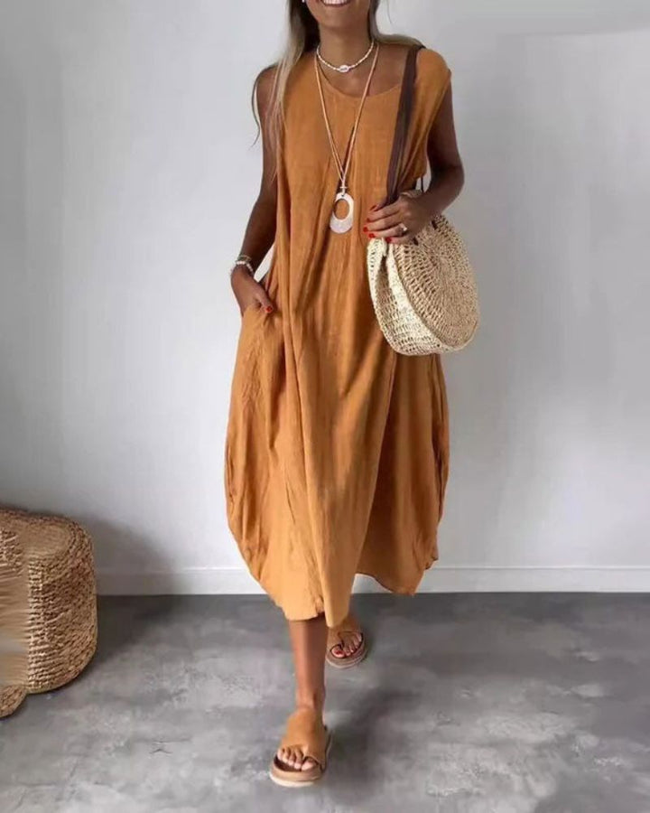 Vestido Midi Boho Sem Mangas