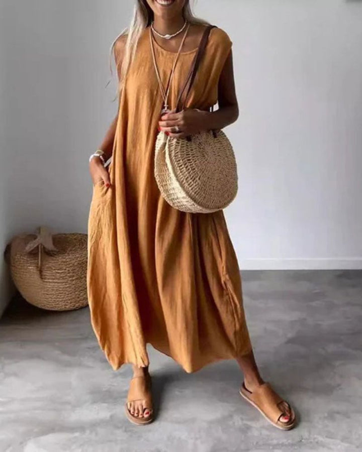 Vestido Midi Boho Sem Mangas