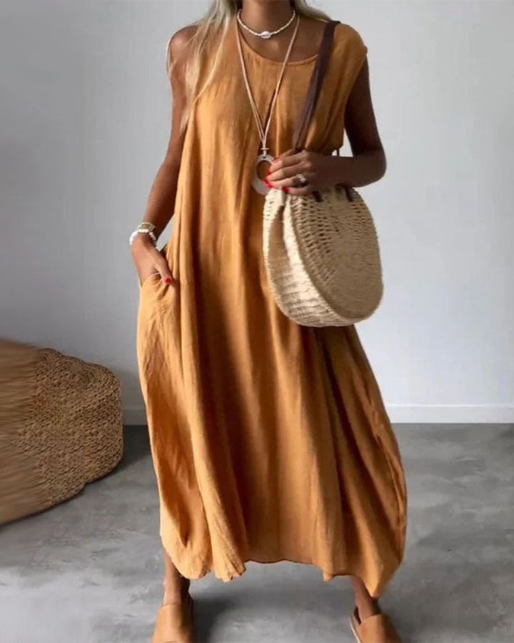 Vestido Midi Boho Sem Mangas