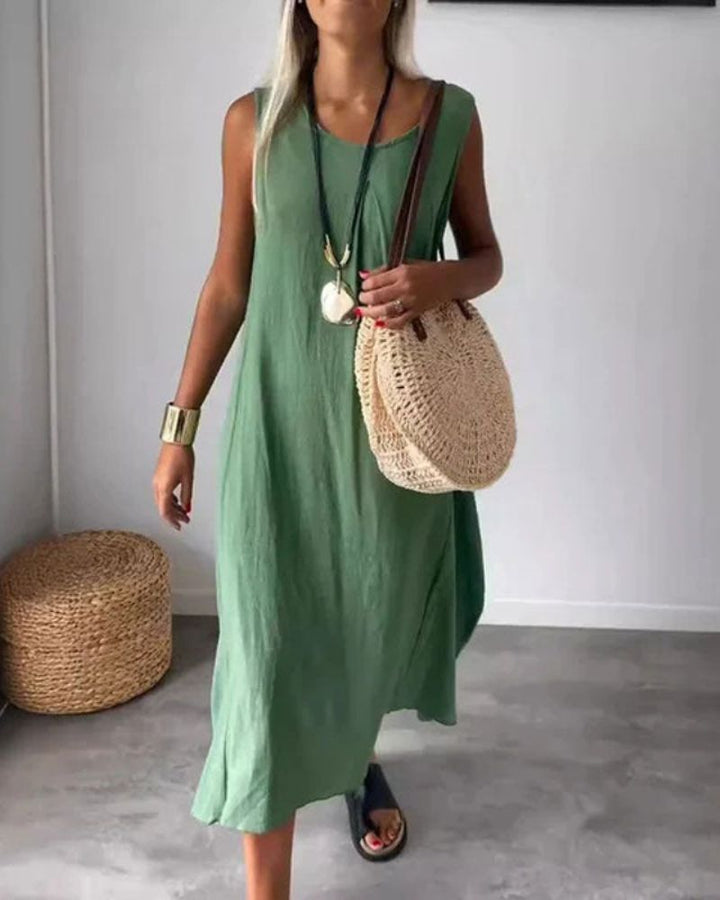 Vestido Midi Boho Sem Mangas