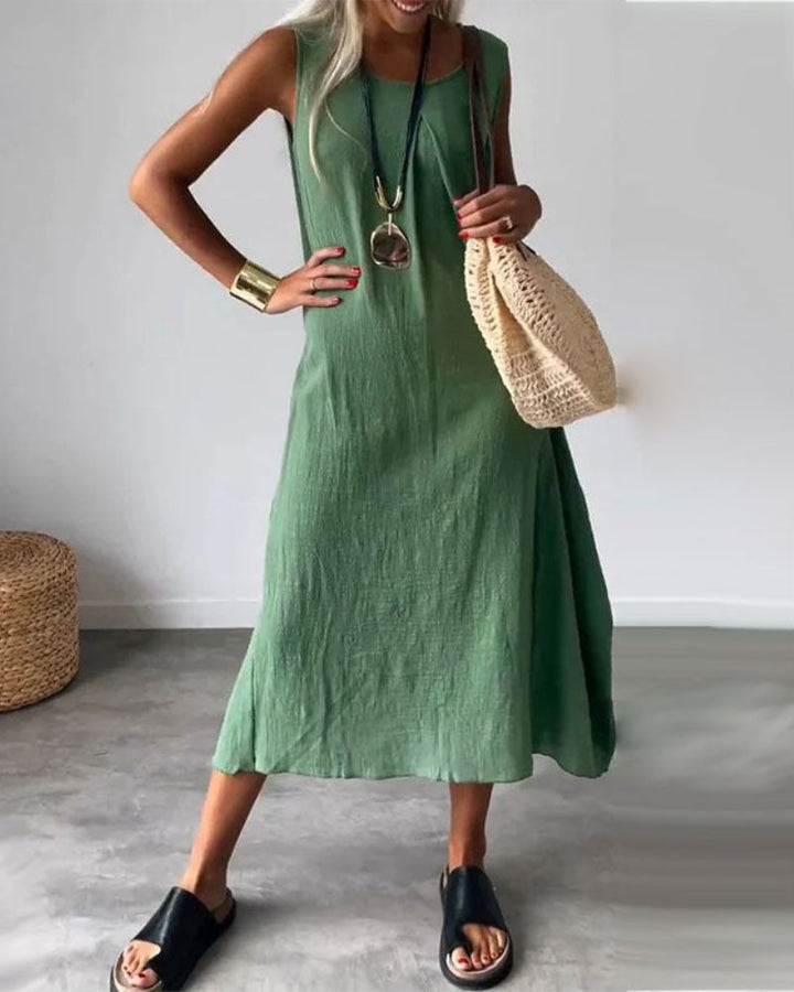 Vestido Midi Boho Sem Mangas