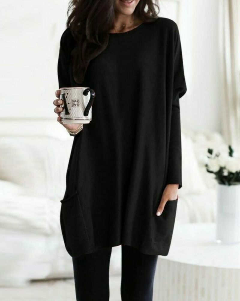 Blusa Túnica Feminina com Bolsos Confortável para Meia-Estação Bianca