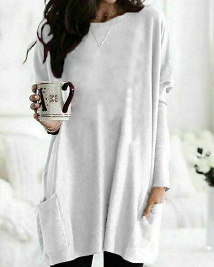 Blusa Túnica Feminina com Bolsos Confortável para Meia-Estação Bianca