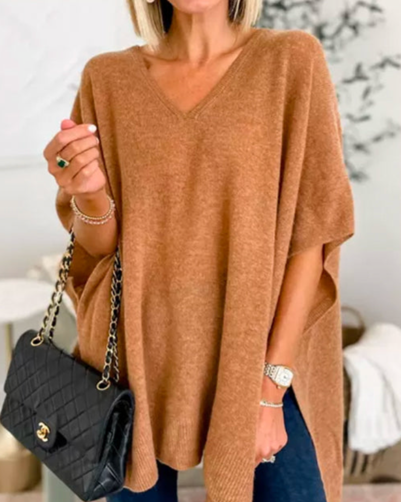 Poncho Liso com Gola V e Caimento Solto Rafaela