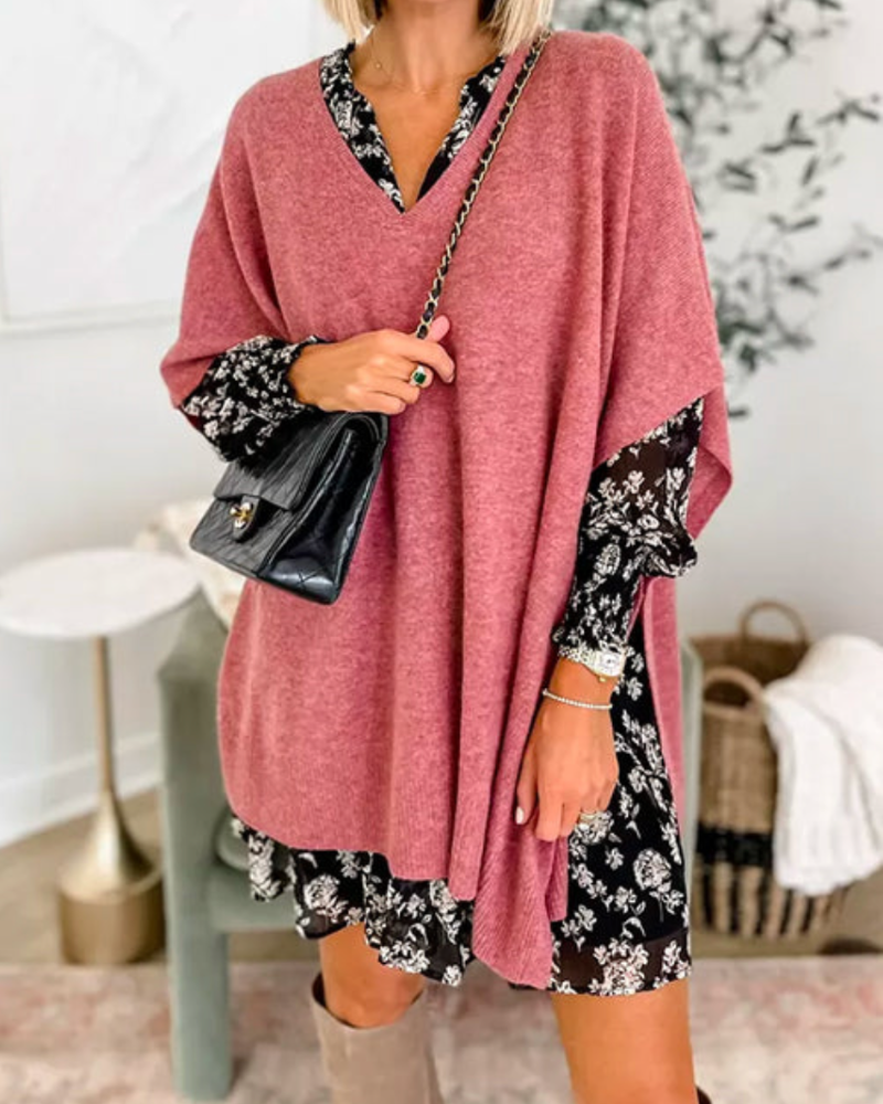 Poncho Liso com Gola V e Caimento Solto Rafaela