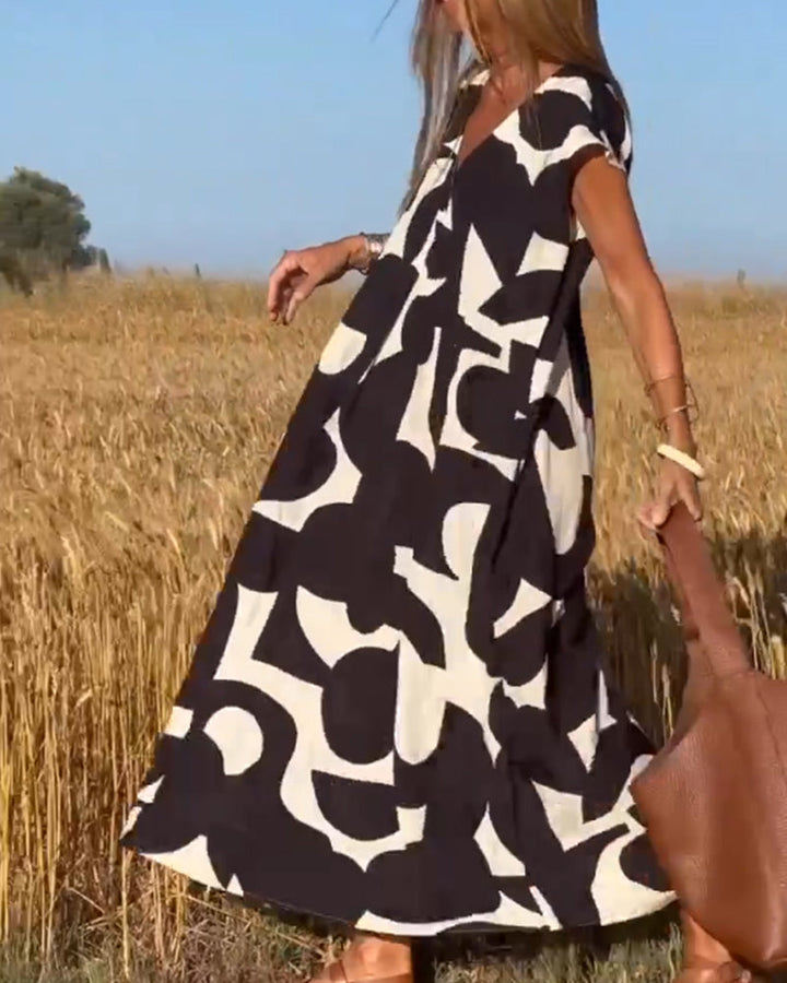 Vestido Estampado com Decote em V