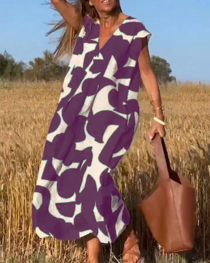 Vestido Estampado com Decote em V