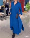 Vestido Longo Estilo Solto com Lapela e Fenda Lateral