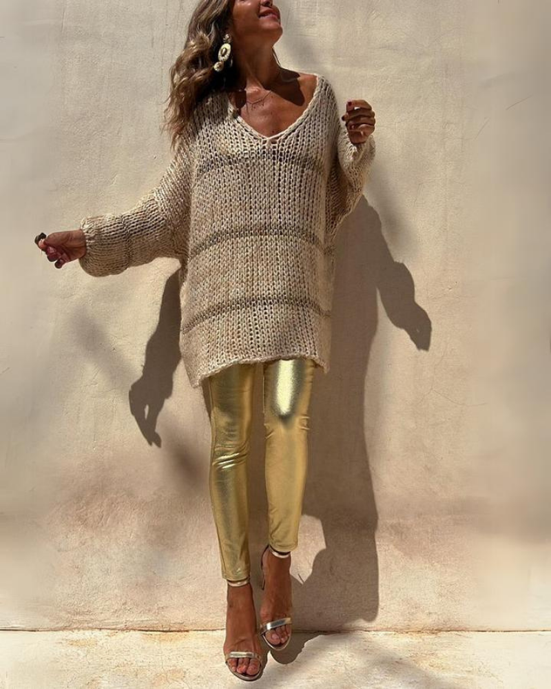 Suéter Feminino de Tricô – Oversized com Trama Aberta e Decote V Wendy - 5