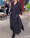 Vestido Longo Estilo Solto com Lapela e Fenda Lateral