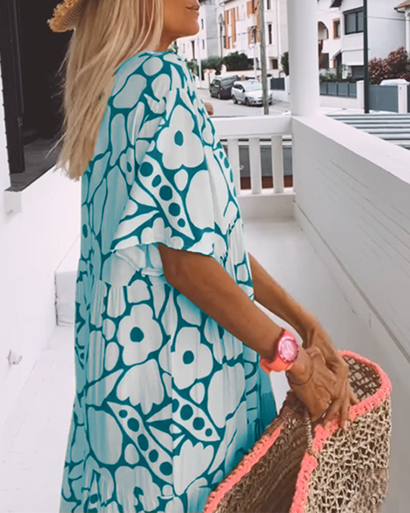 Vestido Longo Estampado com Decote em V