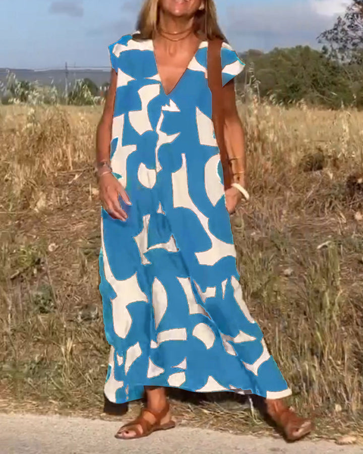 Vestido Estampado com Decote em V