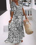 Vestido Longo Estampado com Decote em V