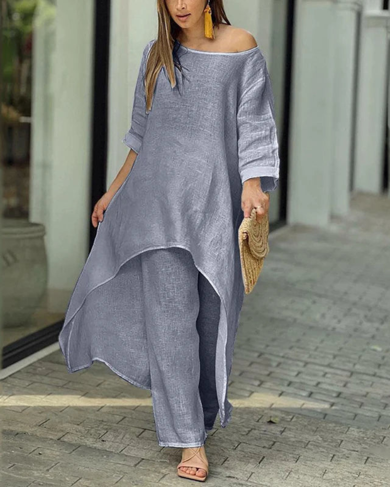 Conjunto Feminino Linho Blusa Longa e Calça Solta Geovana - 6
