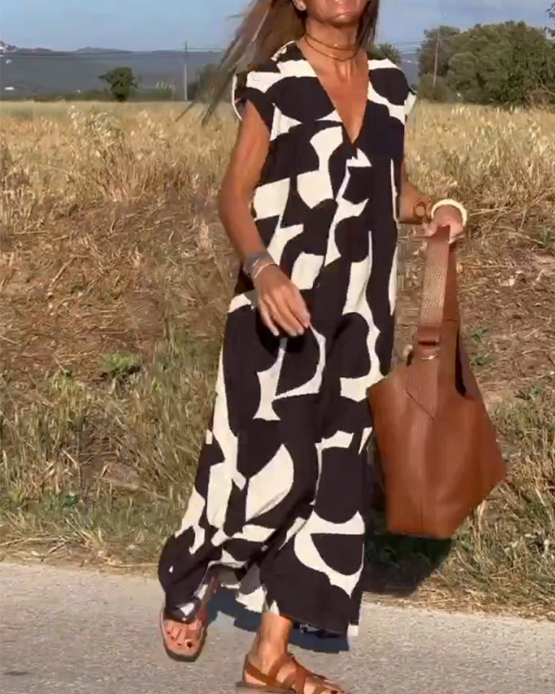Vestido Estampado com Decote em V