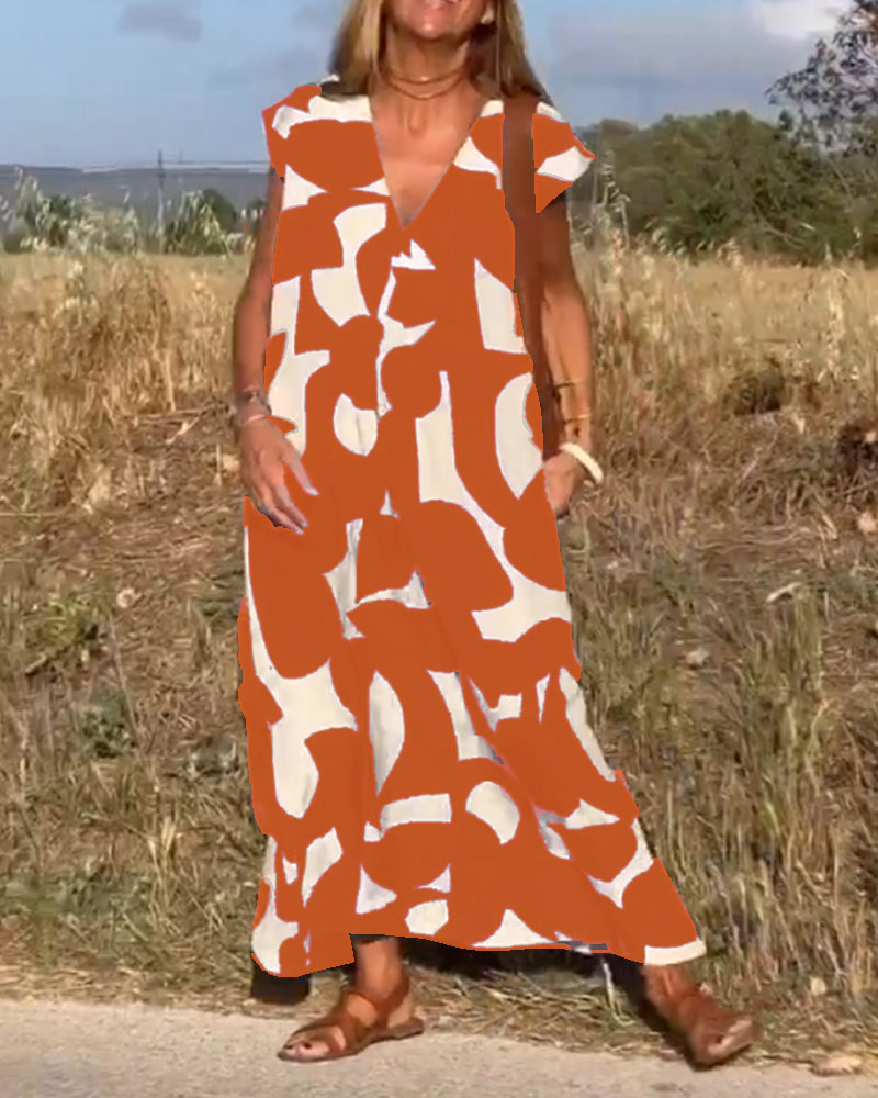 Vestido Estampado com Decote em V