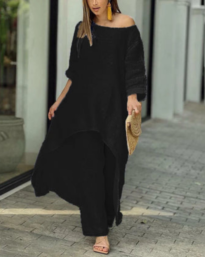 Conjunto Feminino Linho Blusa Longa e Calça Solta Geovana