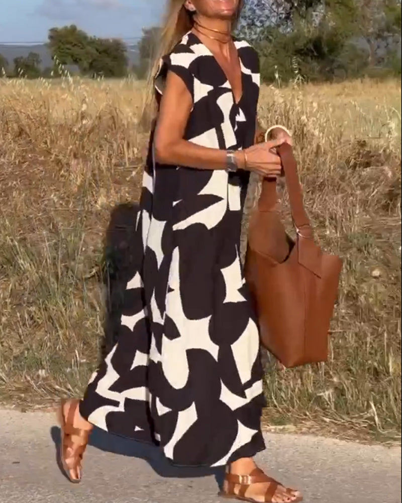 Vestido Estampado com Decote em V