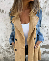 Sobretudo Feminino Bicolor Jeans e Suede Marina