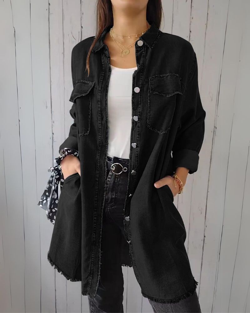 Camisa Jeans Oversized Feminina com Bolsos Frontais Elisa - 4