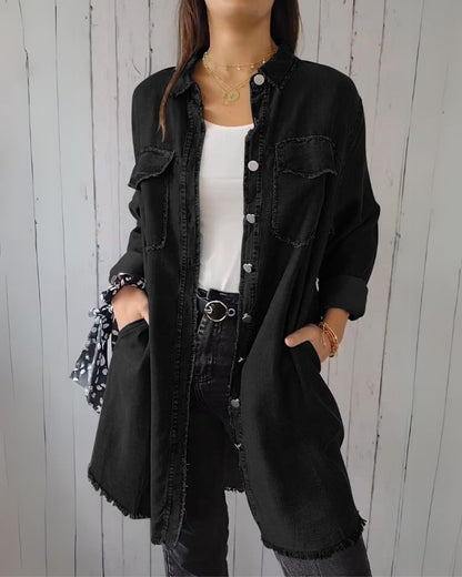Camisa Jeans Oversized Feminina com Bolsos Frontais Elisa - 4