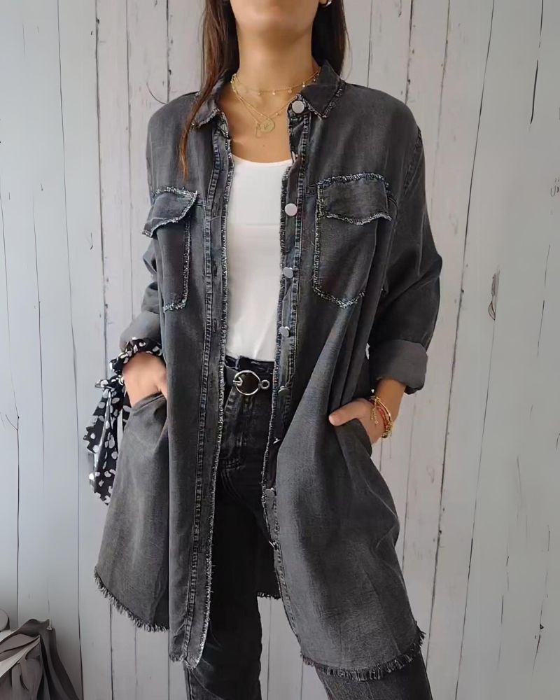Camisa Jeans Oversized Feminina com Bolsos Frontais Elisa - 6