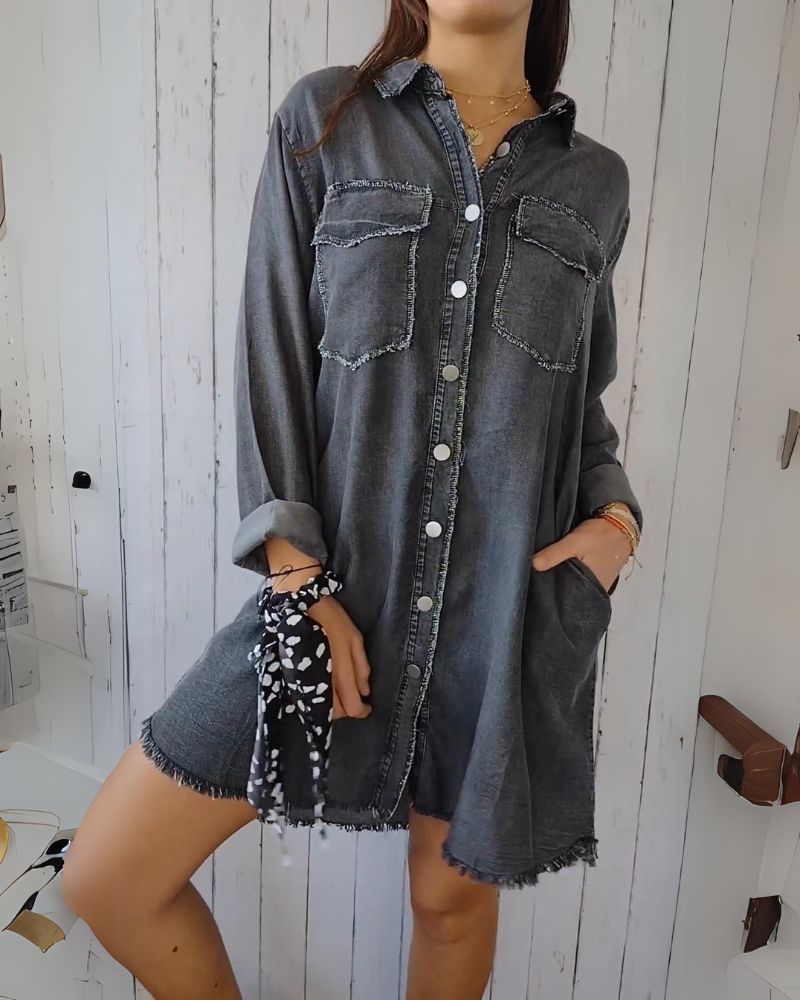 Camisa Jeans Oversized Feminina com Bolsos Frontais Elisa - 3